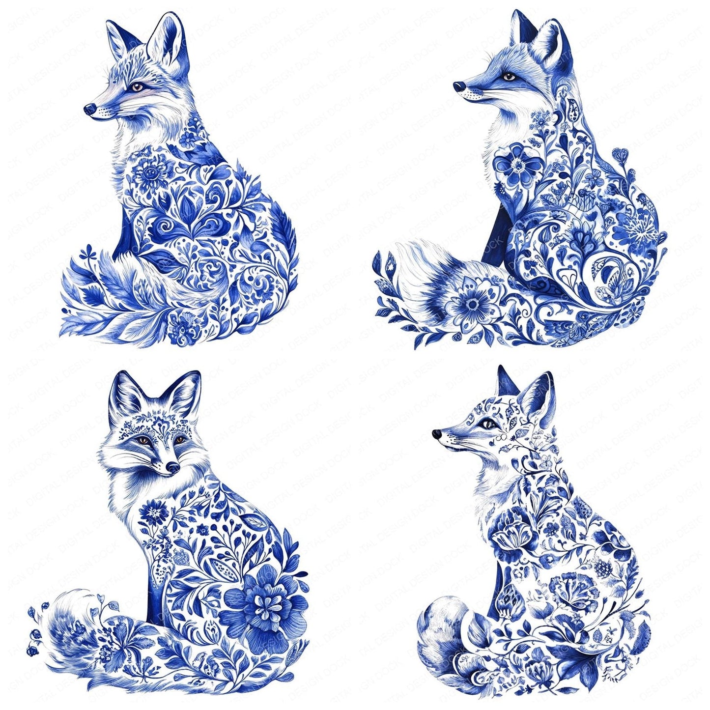 Delftware style Fox Clipart Set (DDD005106)