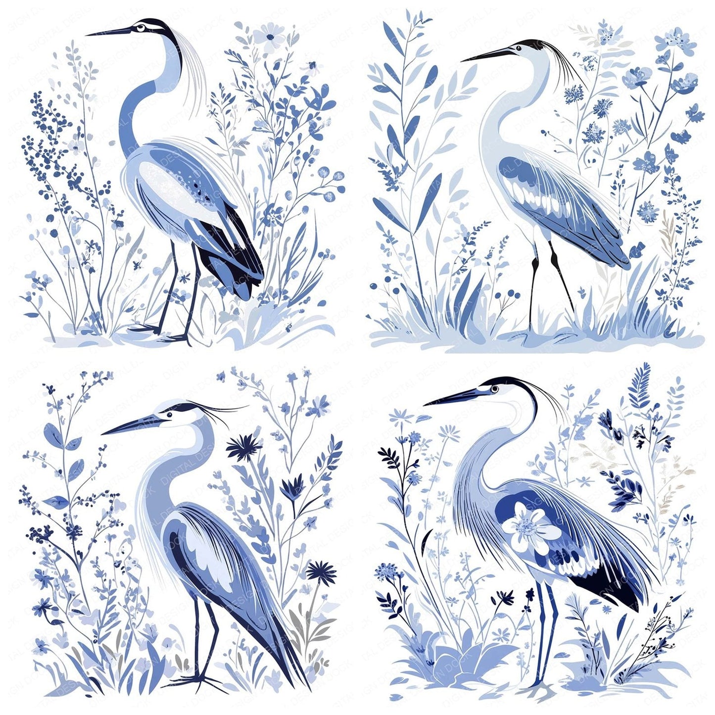 Delftware style Heron Clipart Set (DDD005107)