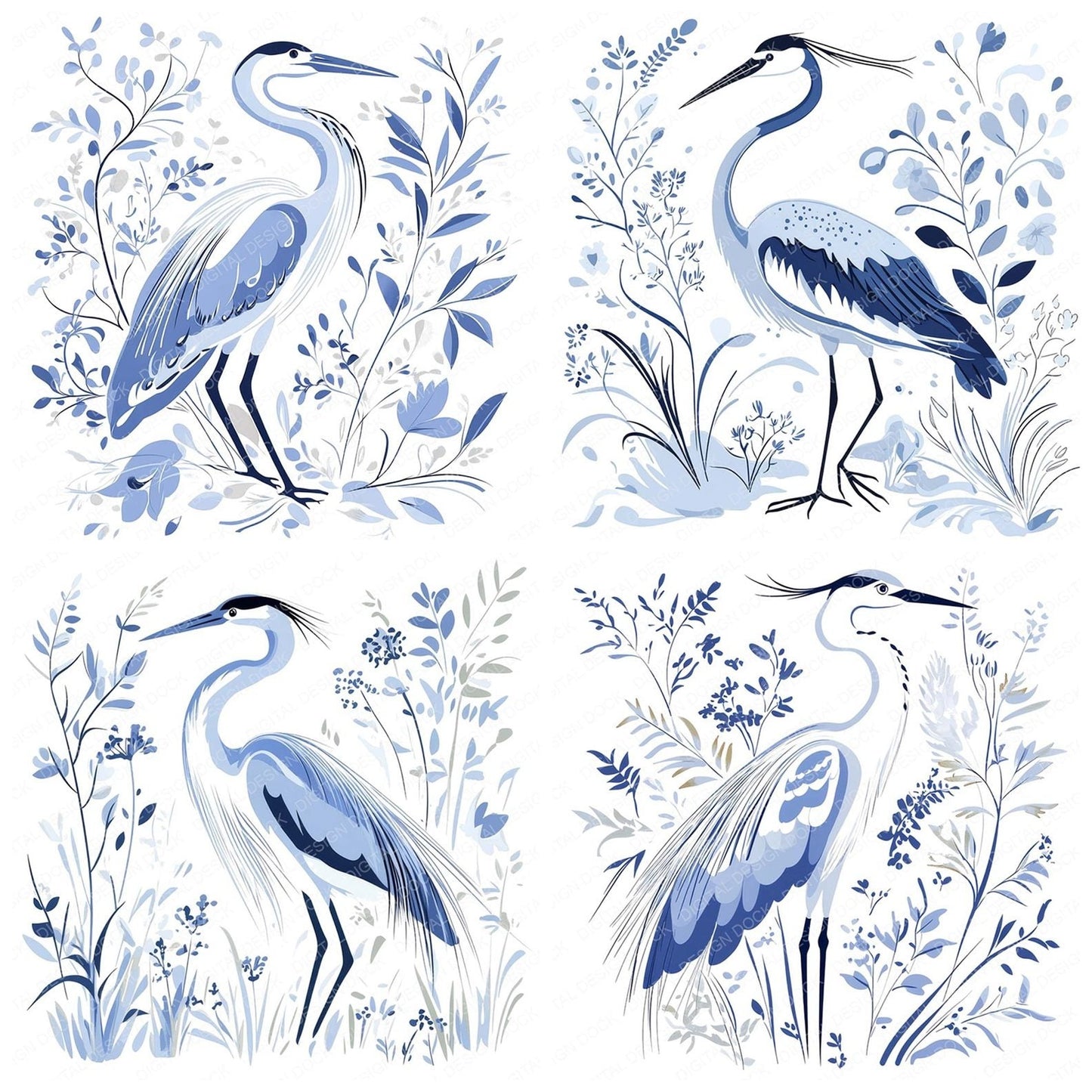 Delftware style Heron Clipart Set (DDD005107)