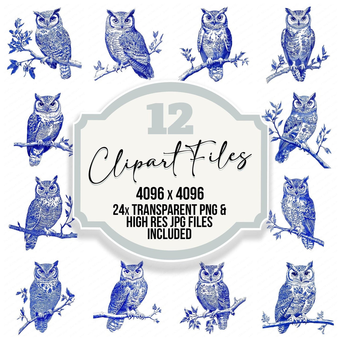 Delftware style Owl Clipart Set (DDD005108)