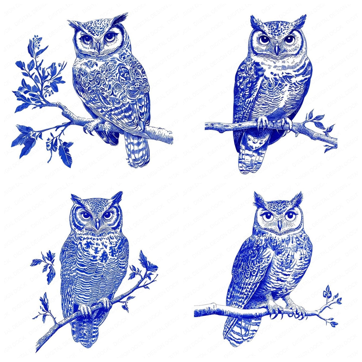 Delftware style Owl Clipart Set (DDD005108)