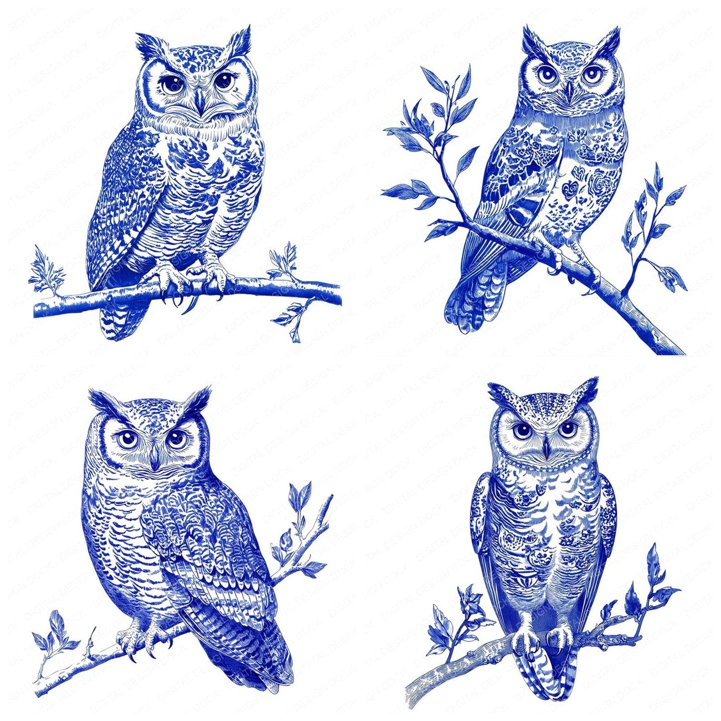 Delftware style Owl Clipart Set (DDD005108)