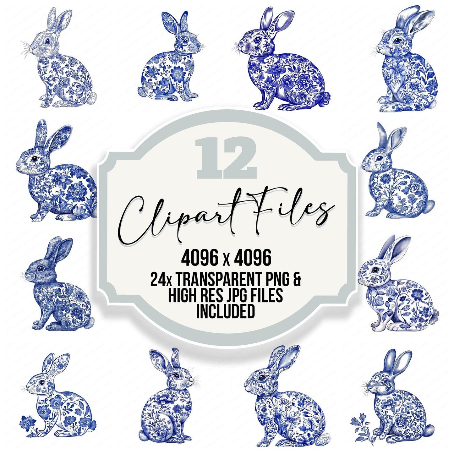 Delftware style Rabbit Clipart Set (DDD005109)