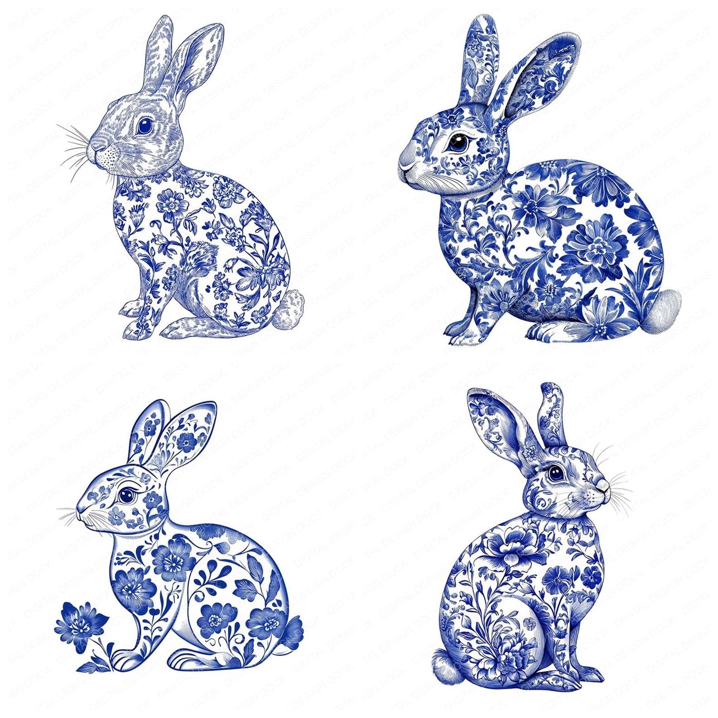 Delftware style Rabbit Clipart Set (DDD005109)