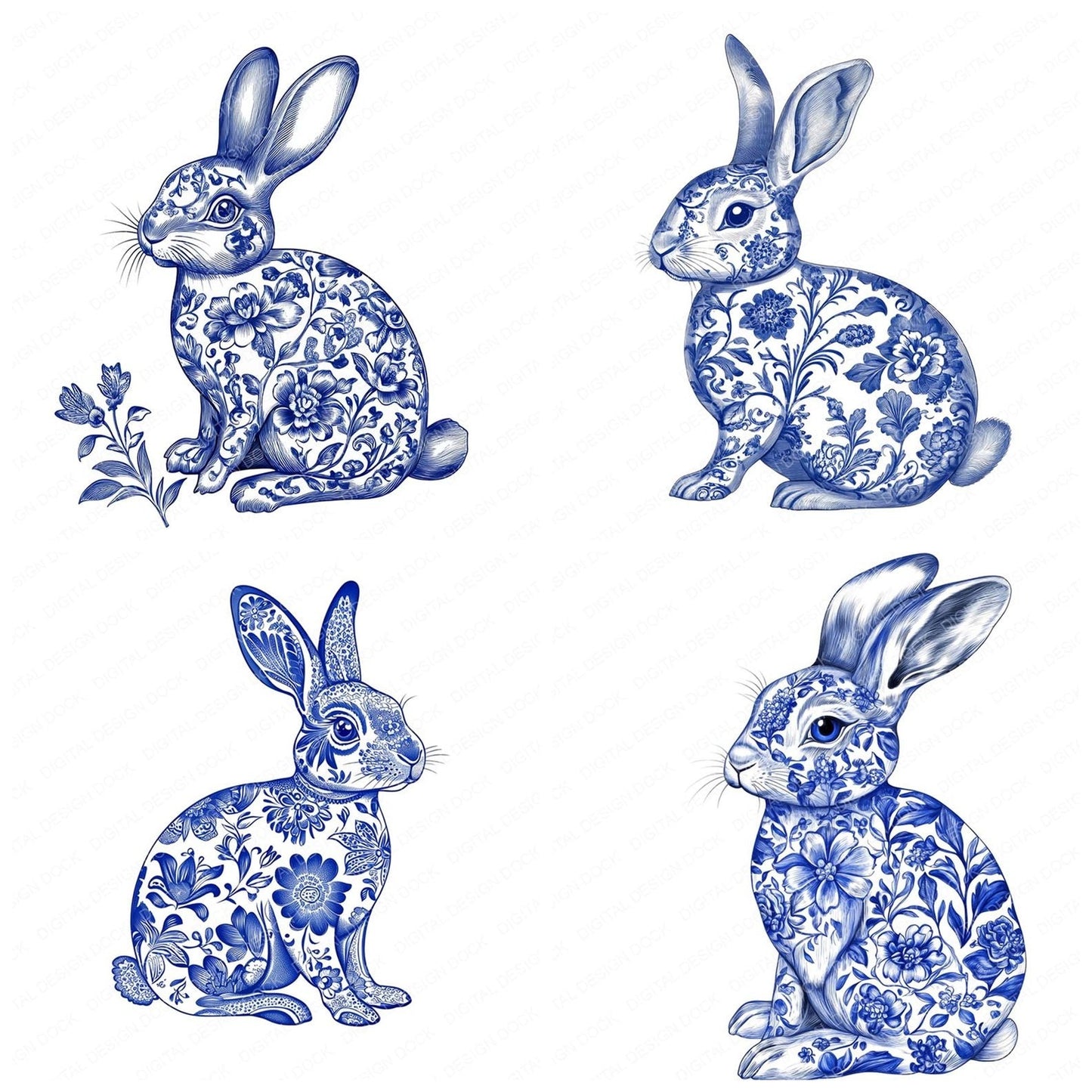 Delftware style Rabbit Clipart Set (DDD005109)