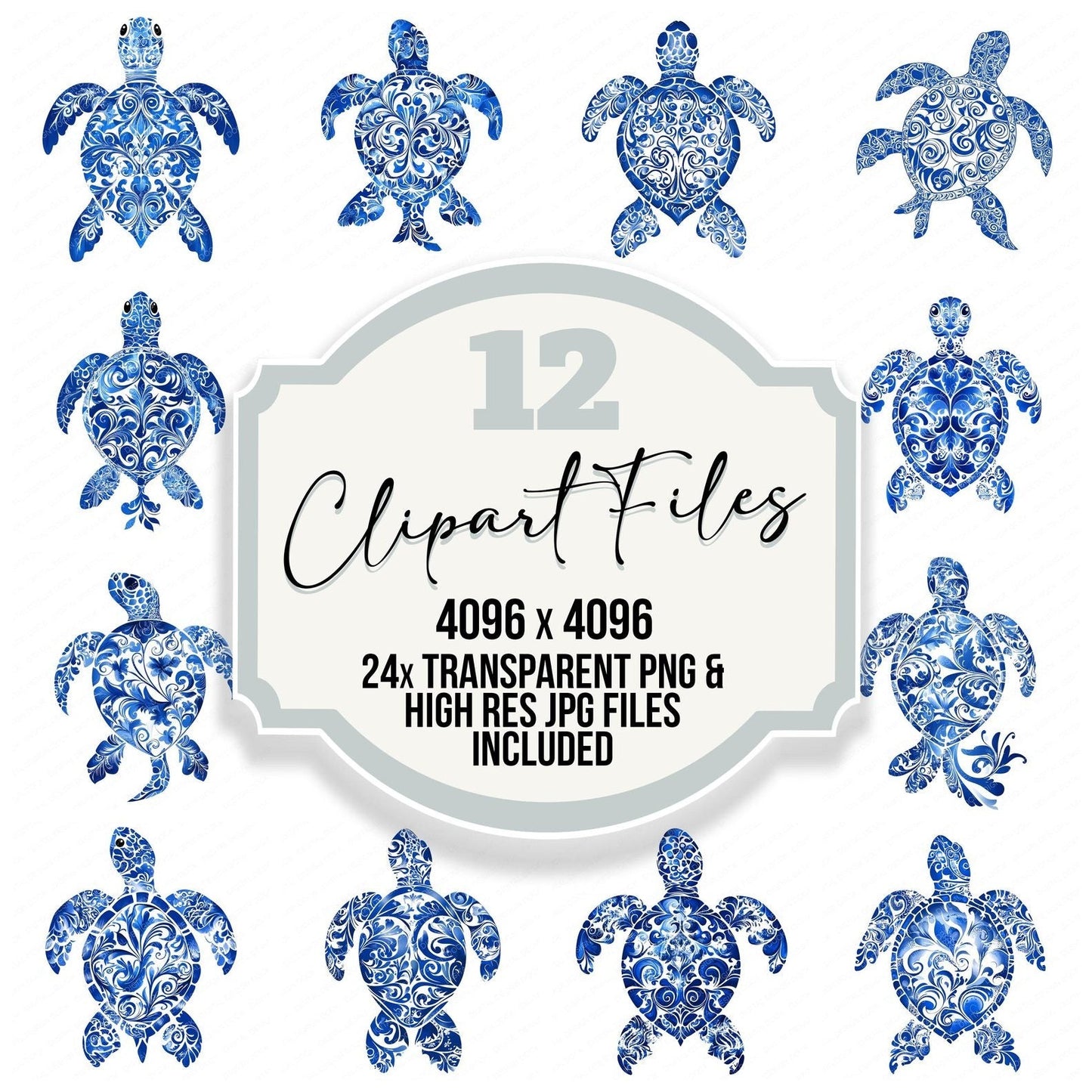 Delftware style Sea Turtle Clipart Set (DDD005110)