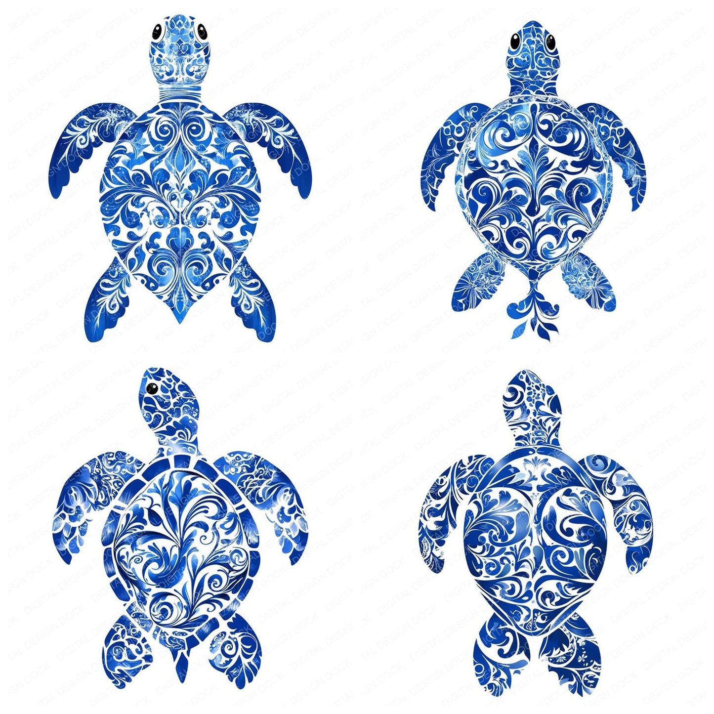 Delftware style Sea Turtle Clipart Set (DDD005110)