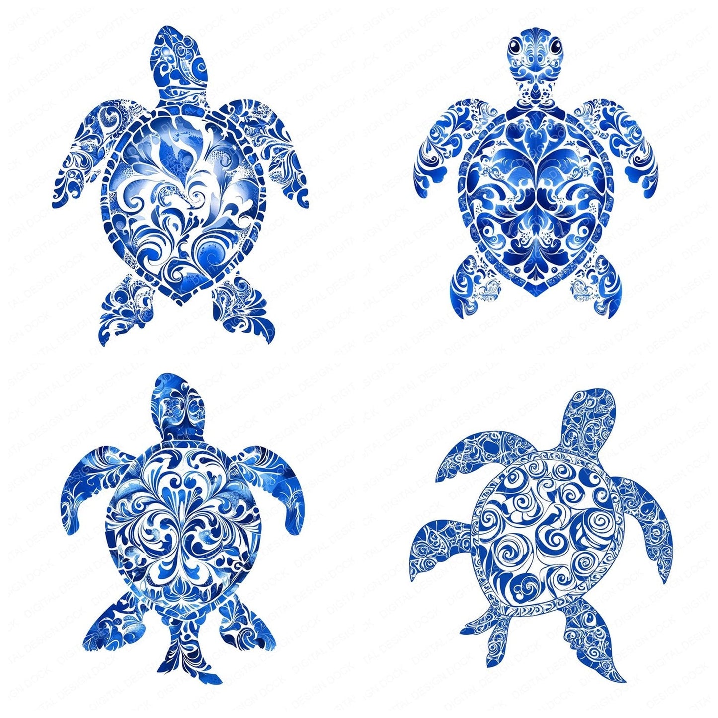 Delftware style Sea Turtle Clipart Set (DDD005110)