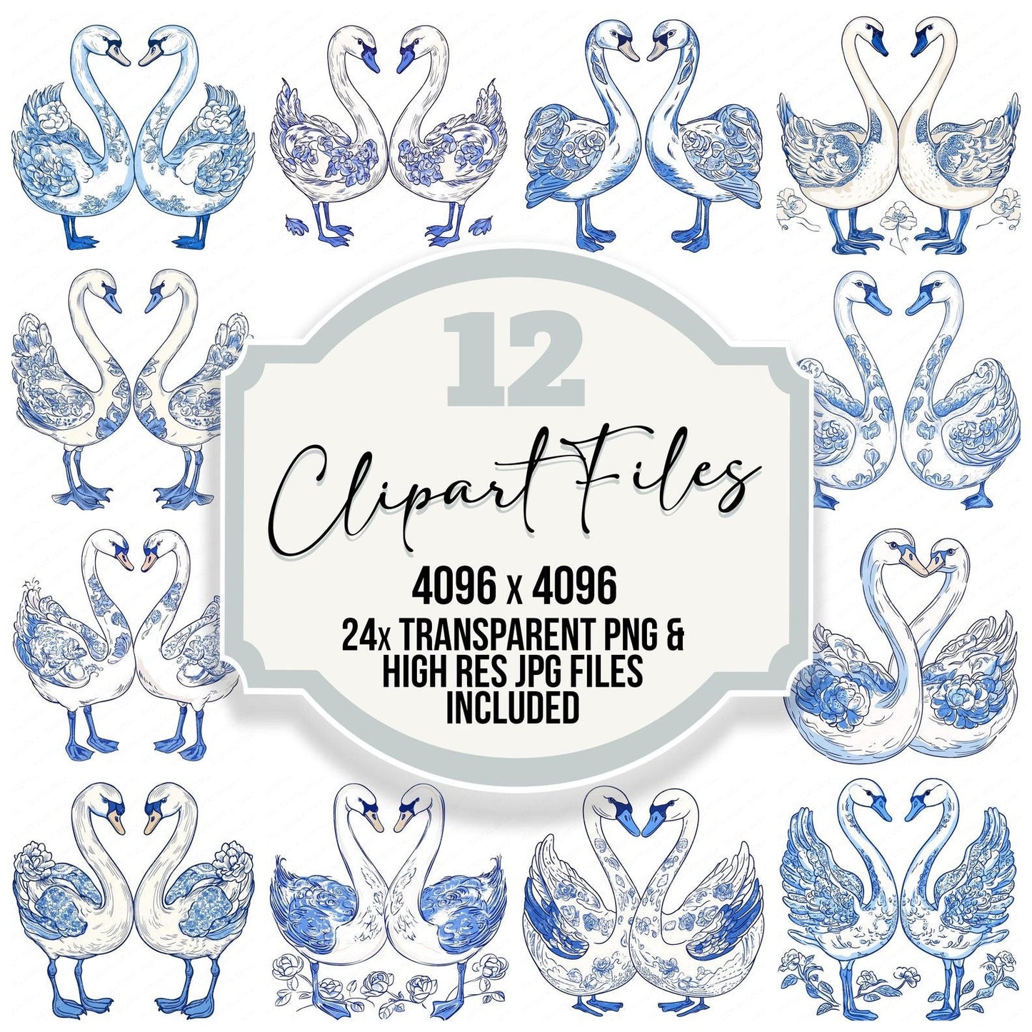 Delftware style Swan Pair Clipart Set (DDD005112)