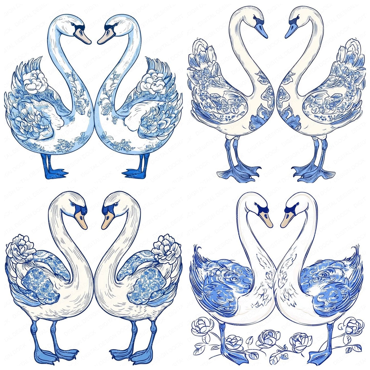 Delftware style Swan Pair Clipart Set (DDD005112)