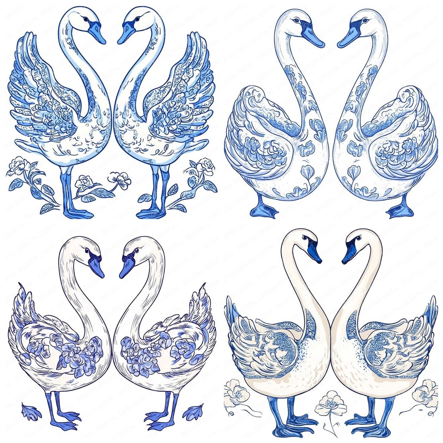 Delftware style Swan Pair Clipart Set (DDD005112)