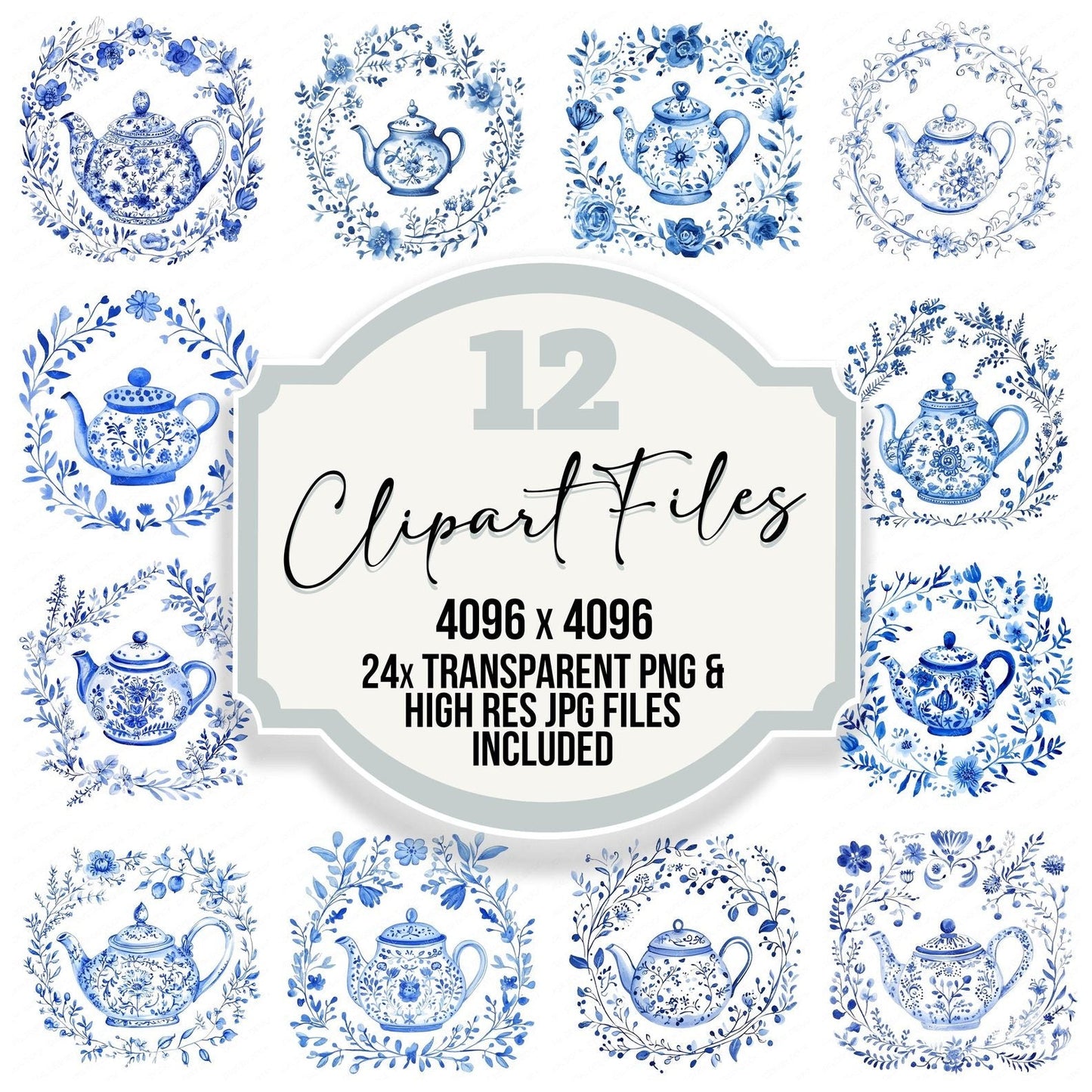 Delftware style Teapot Clipart Set (DDD005113)
