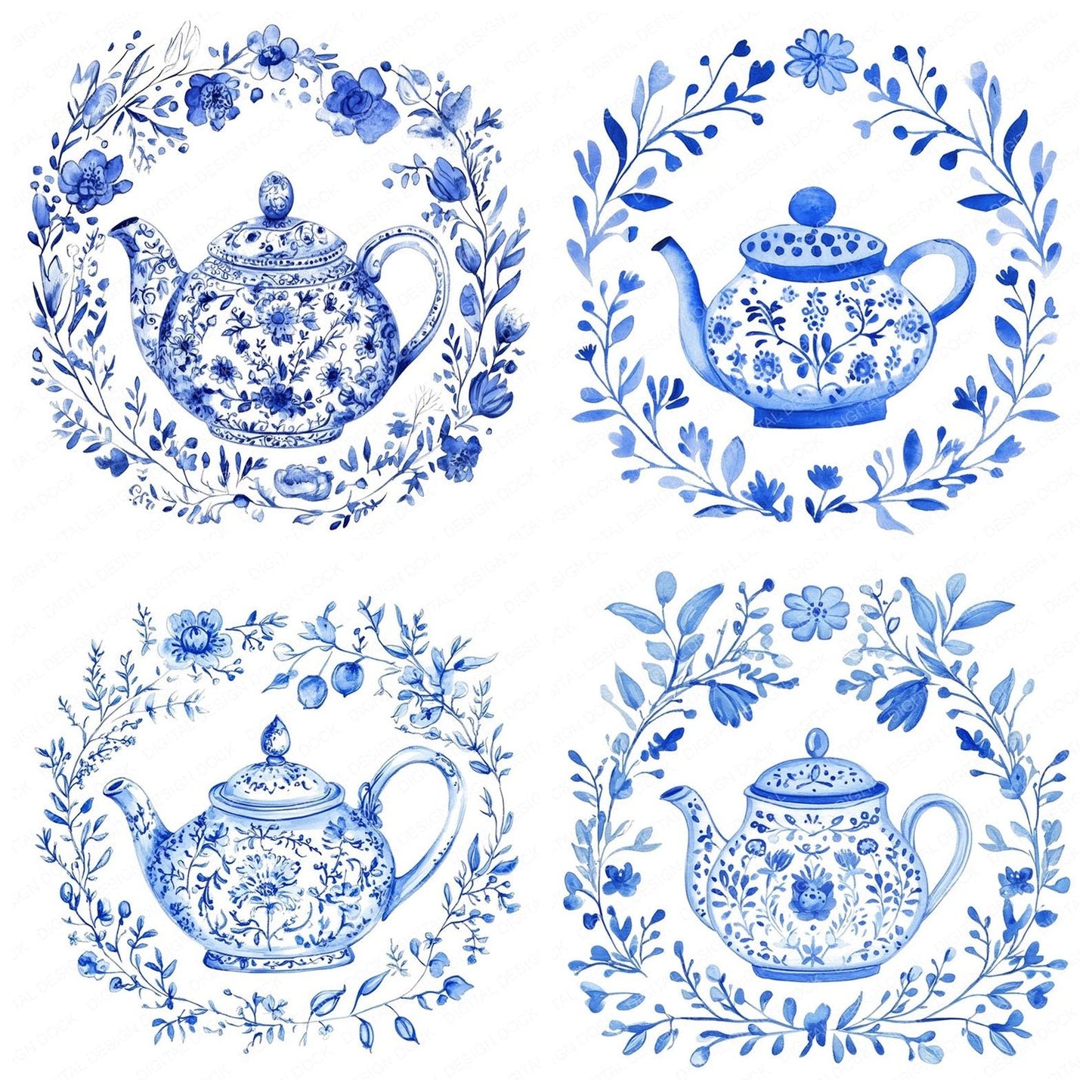 Delftware style Teapot Clipart Set (DDD005113)