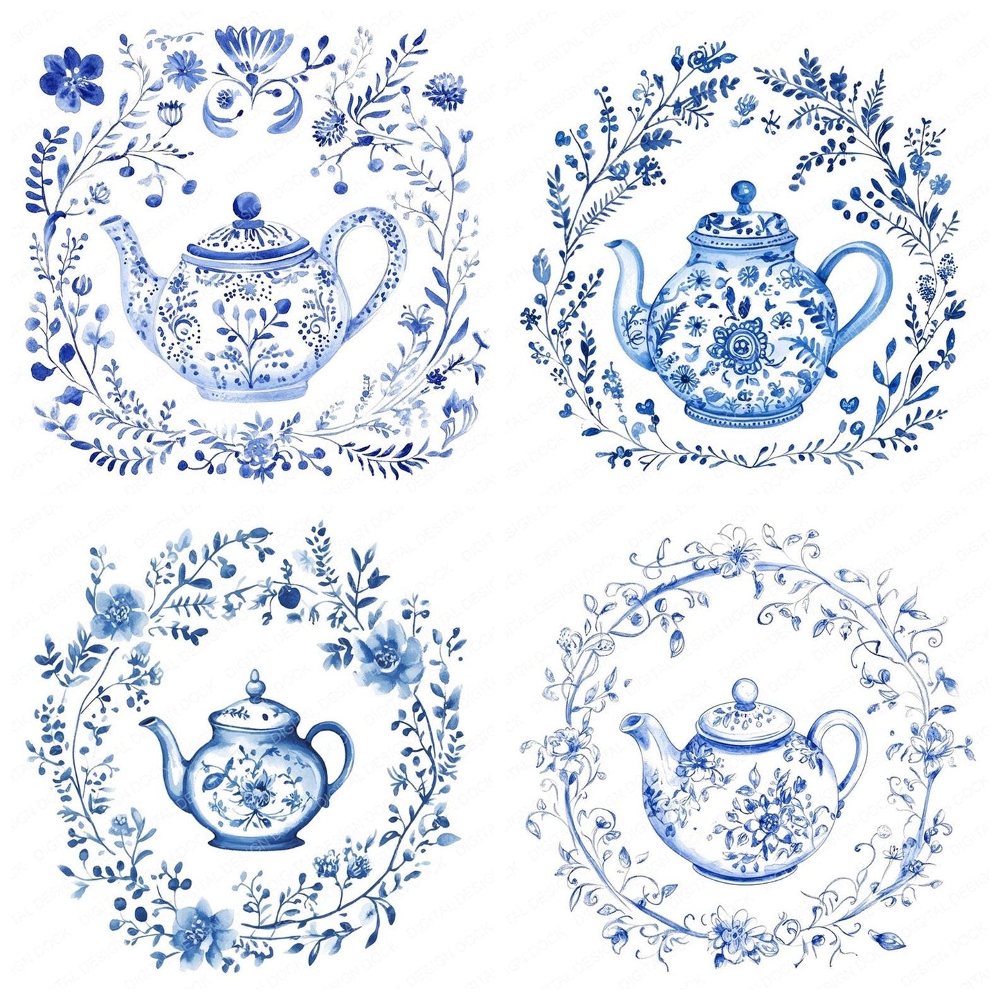 Delftware style Teapot Clipart Set (DDD005113)