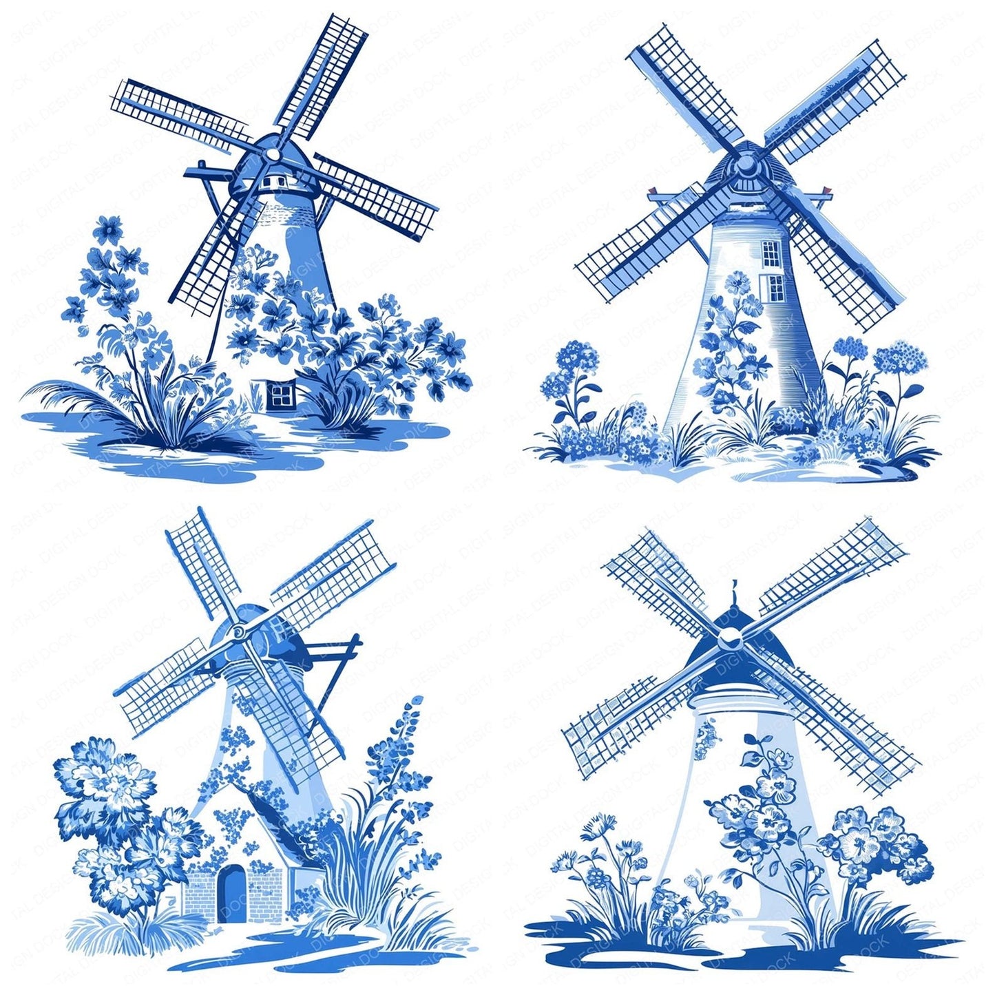 Delftware style Windmill Clipart Set (DDD005114)