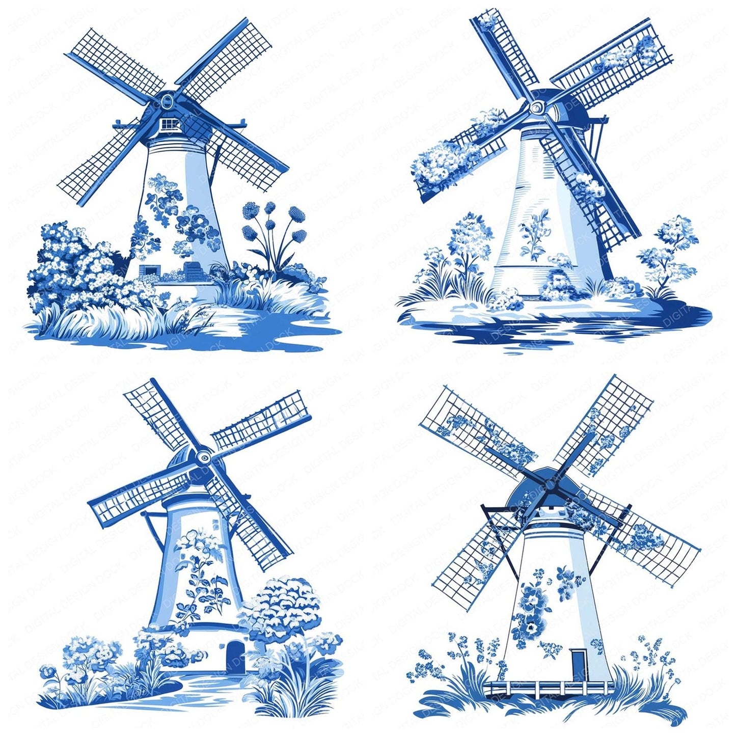 Delftware style Windmill Clipart Set (DDD005114)