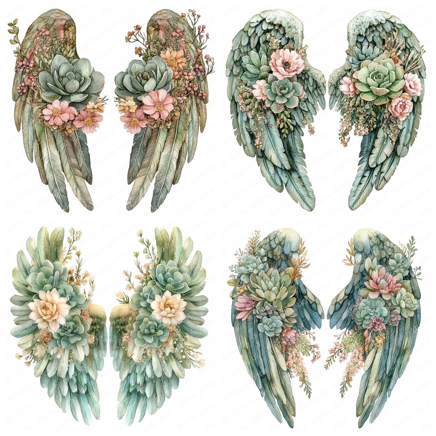 Desert Bloom Angel Wings Clipart Set (DDD005116)