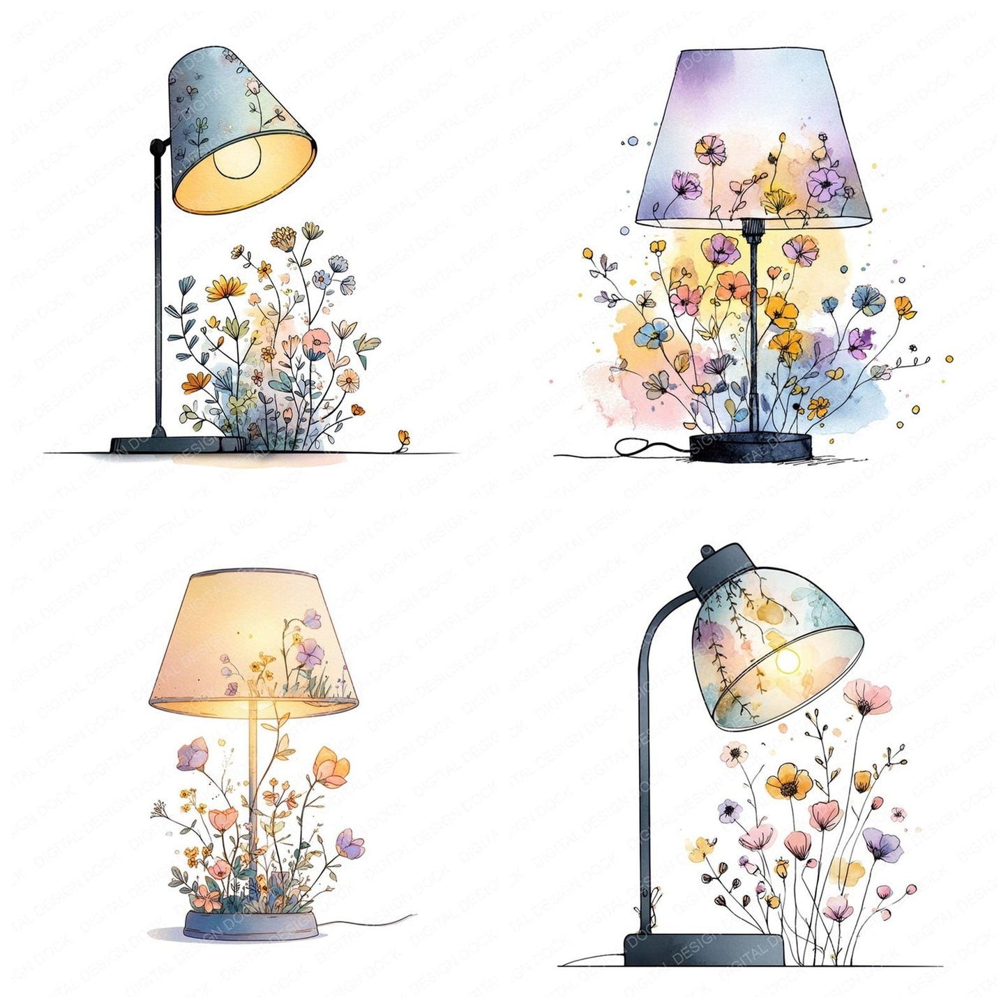 Desk Lamp Wildflowers Clipart Set (DDD005121)