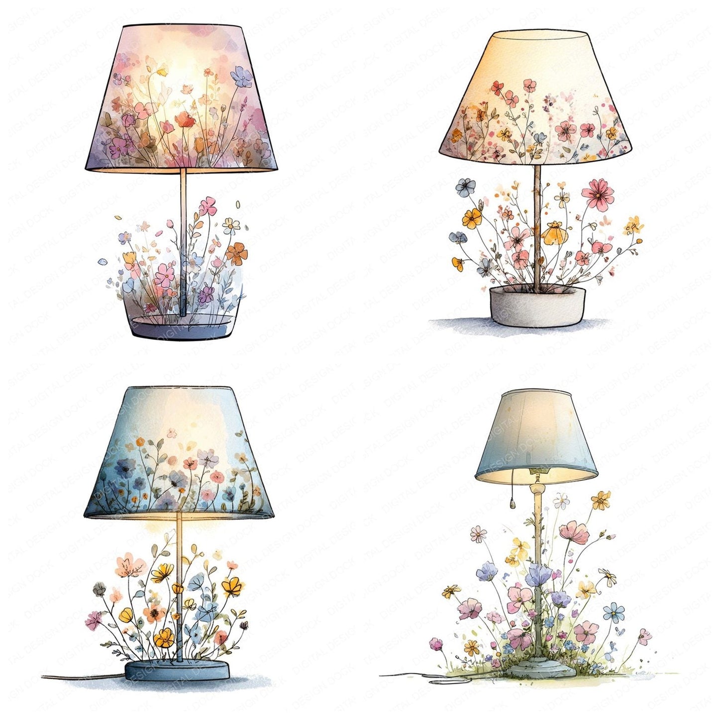 Desk Lamp Wildflowers Clipart Set (DDD005121)
