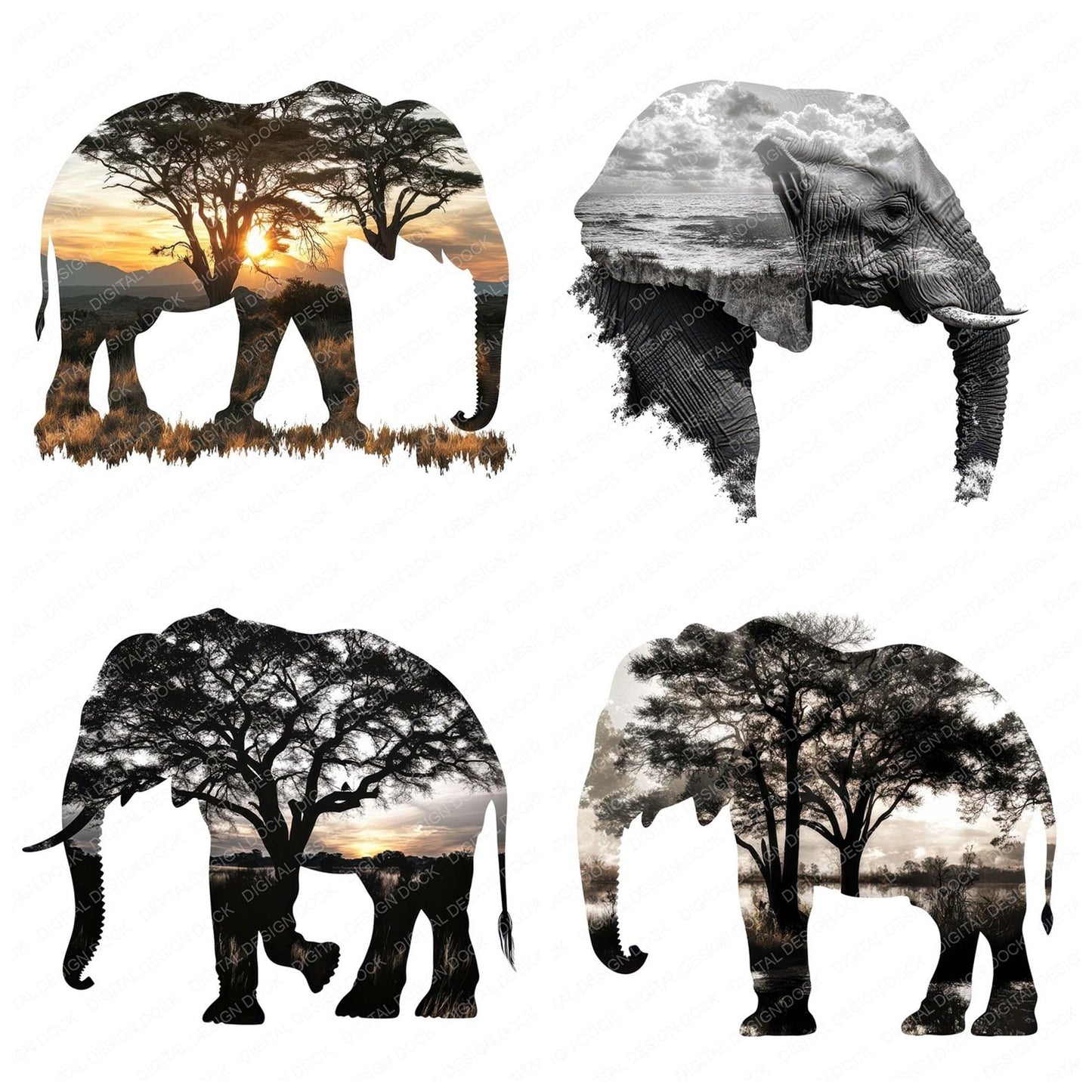 Double Exposure Elephant Clipart Set (DDD005124)