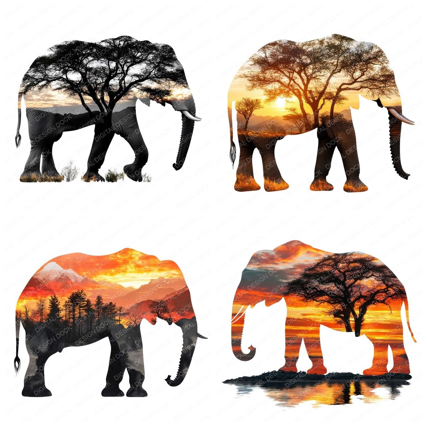 Double Exposure Elephant Clipart Set (DDD005124)