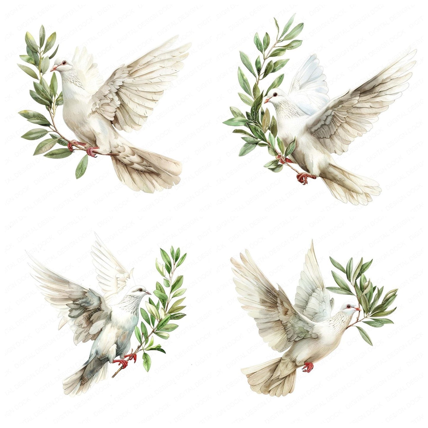 Dove Olive Branch Peace Clipart Set (DDD005126)
