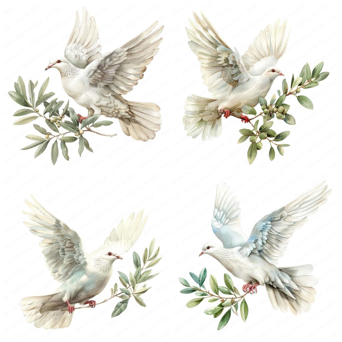 Dove Olive Branch Peace Clipart Set (DDD005126)