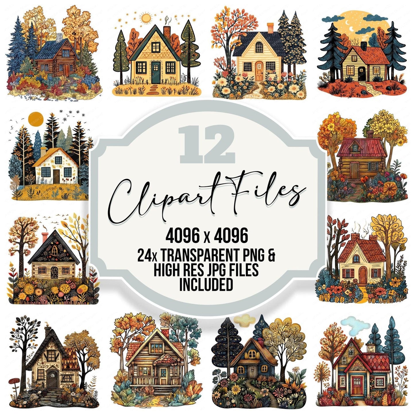Dreamy Woodland Cabin Clipart Set (DDD005130)