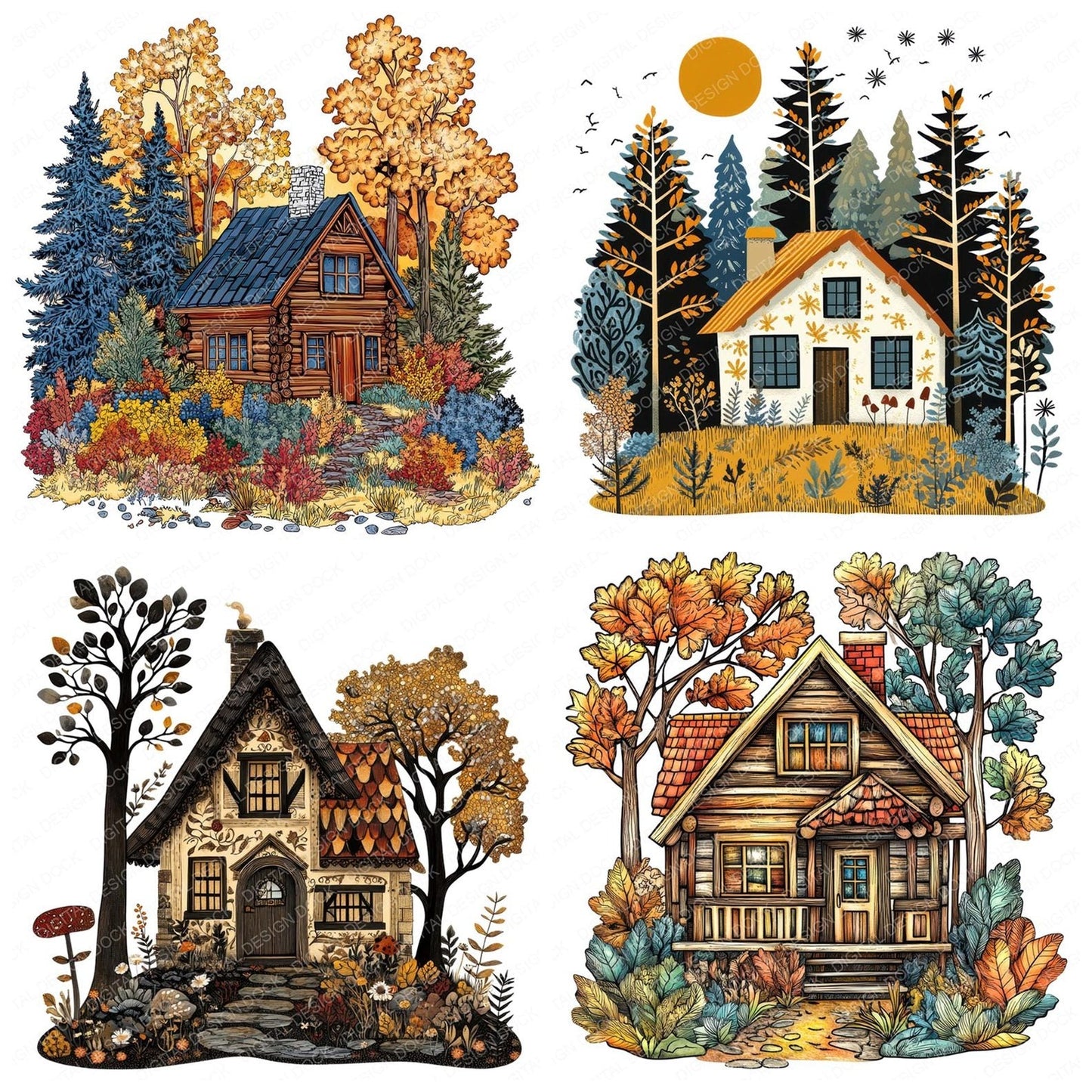 Dreamy Woodland Cabin Clipart Set (DDD005130)