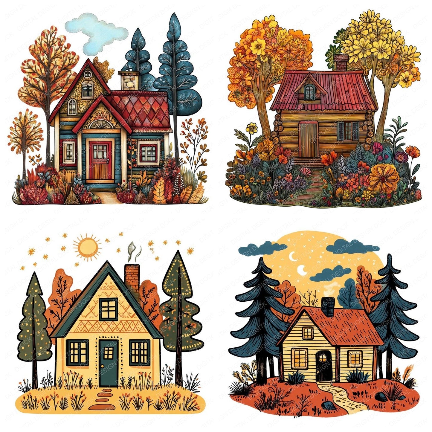 Dreamy Woodland Cabin Clipart Set (DDD005130)