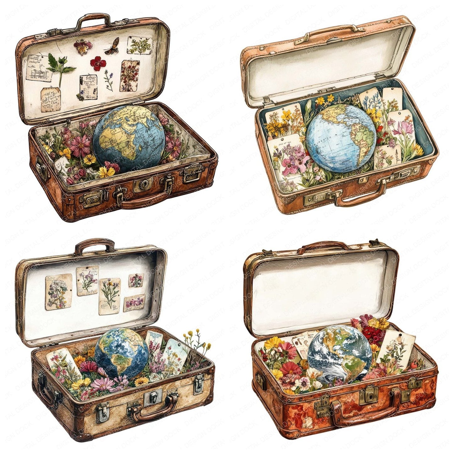 Earth in Vintage Suitcase Clipart Set (DDD005144)