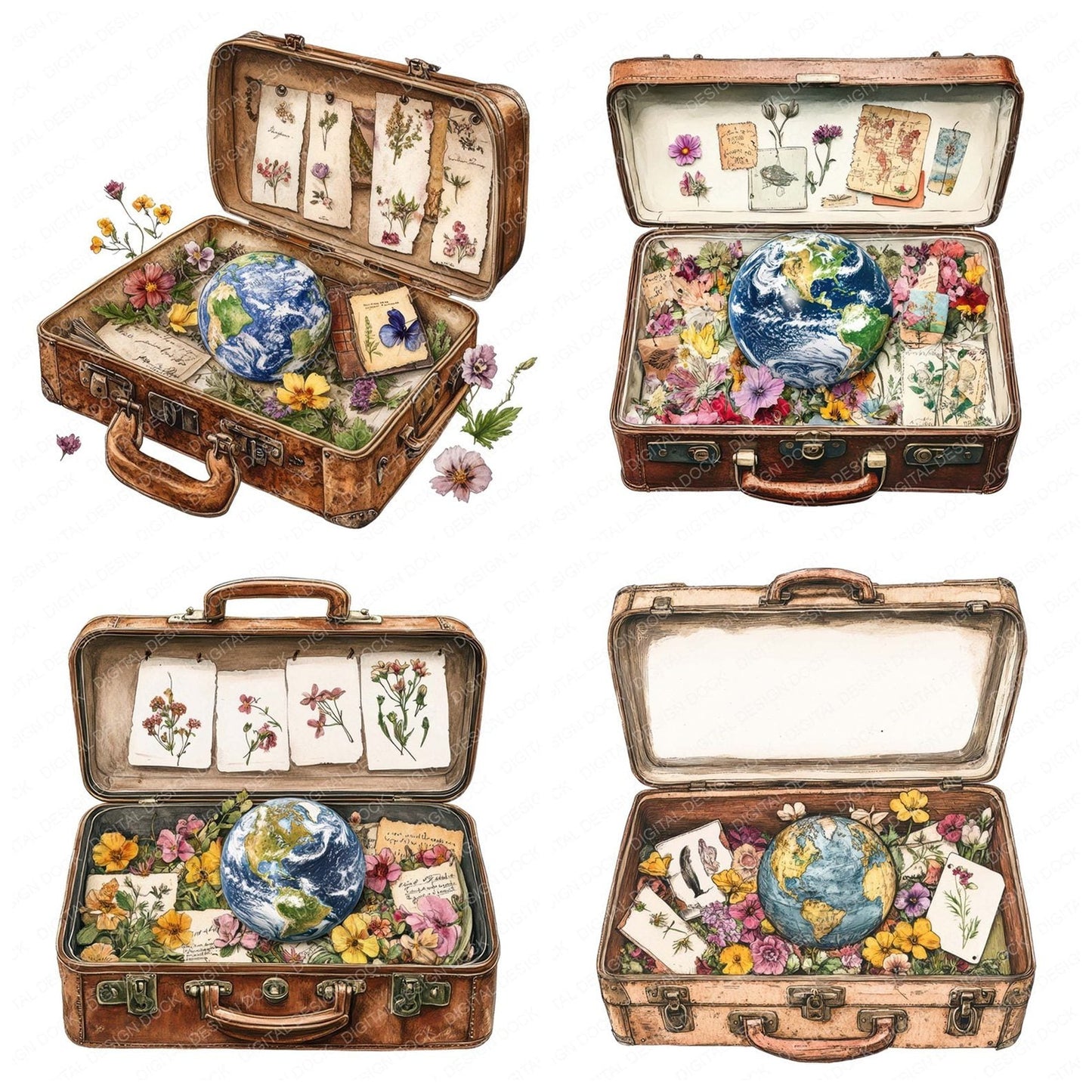 Earth in Vintage Suitcase Clipart Set (DDD005144)