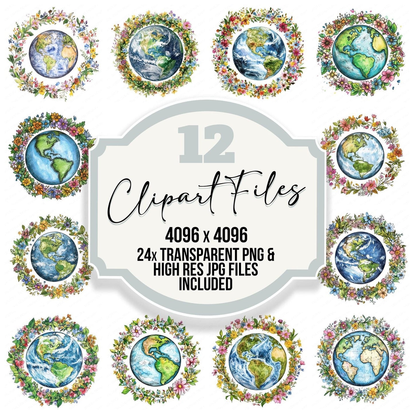 Earth with Floral Wreath Clipart Set (DDD005148)
