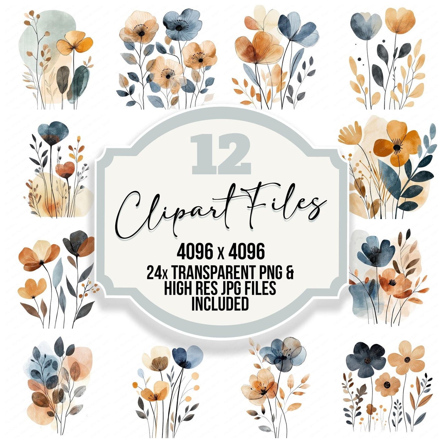 Earthy Boho Abstract Flowers Clipart Set (DDD005149)