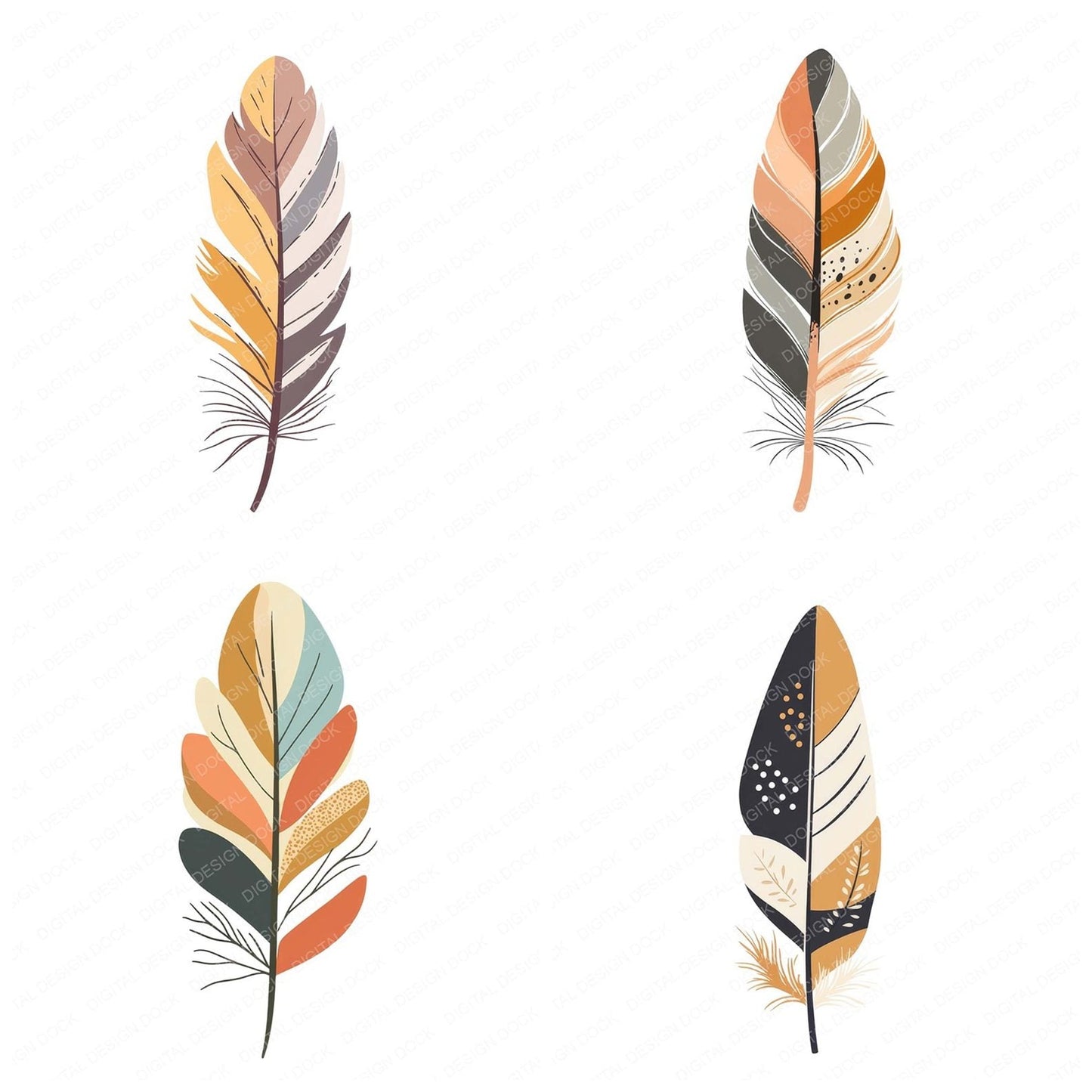 Earthy Tone Boho Feather Clipart Set (DDD005150)