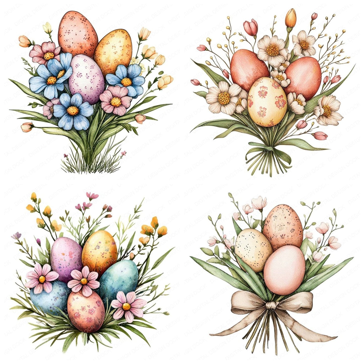 Easter Egg Spring Bouquet Clipart Set (DDD005157)