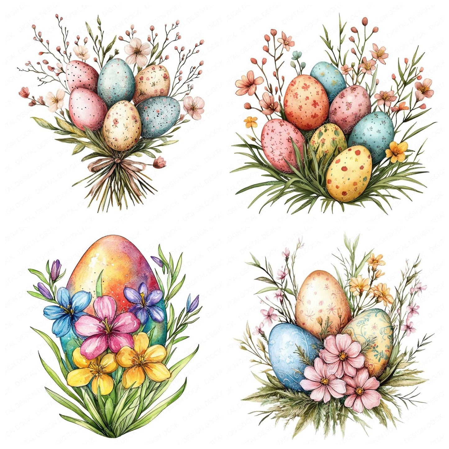 Easter Egg Spring Bouquet Clipart Set (DDD005157)
