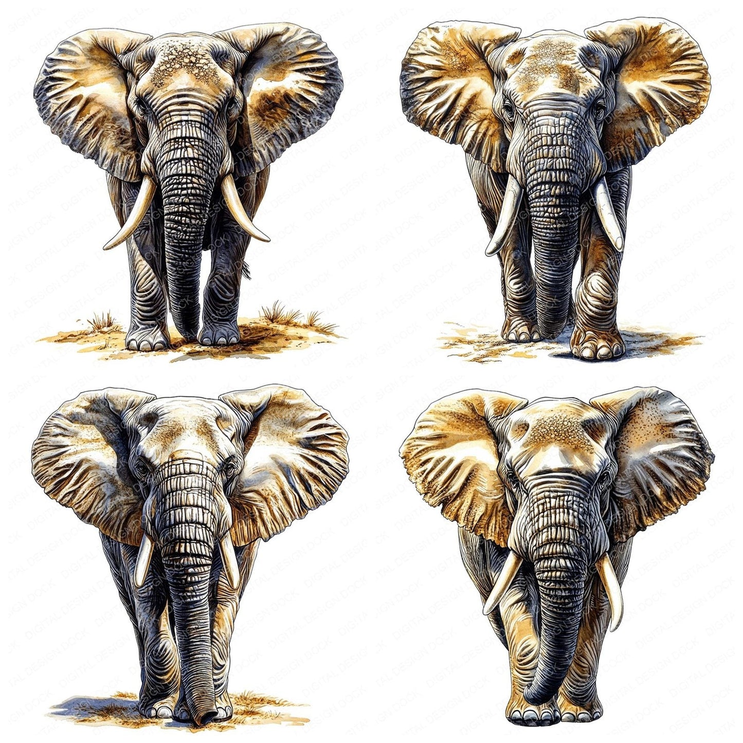 Elephant Watercolour Illustration Clipart Set (DDD005165)