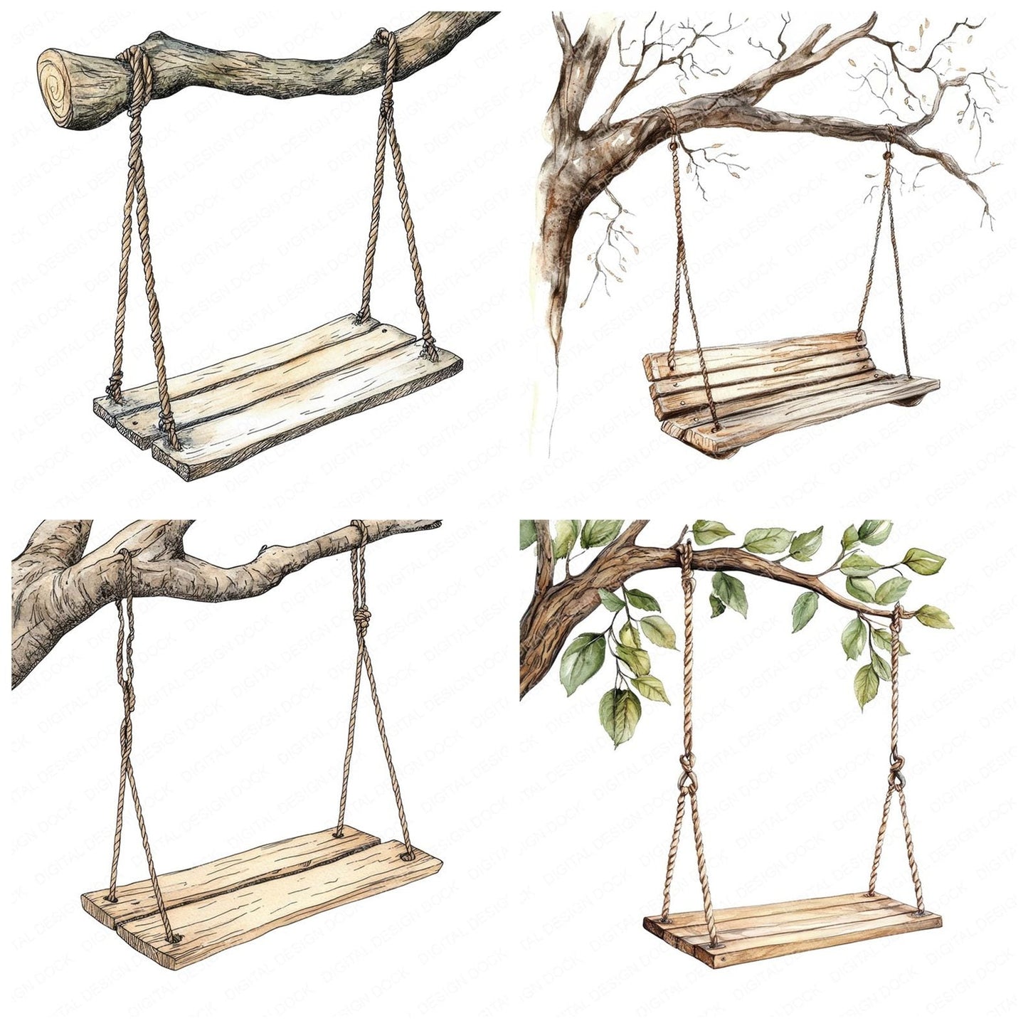 Empty Tree Swing Clipart Set (DDD005169)