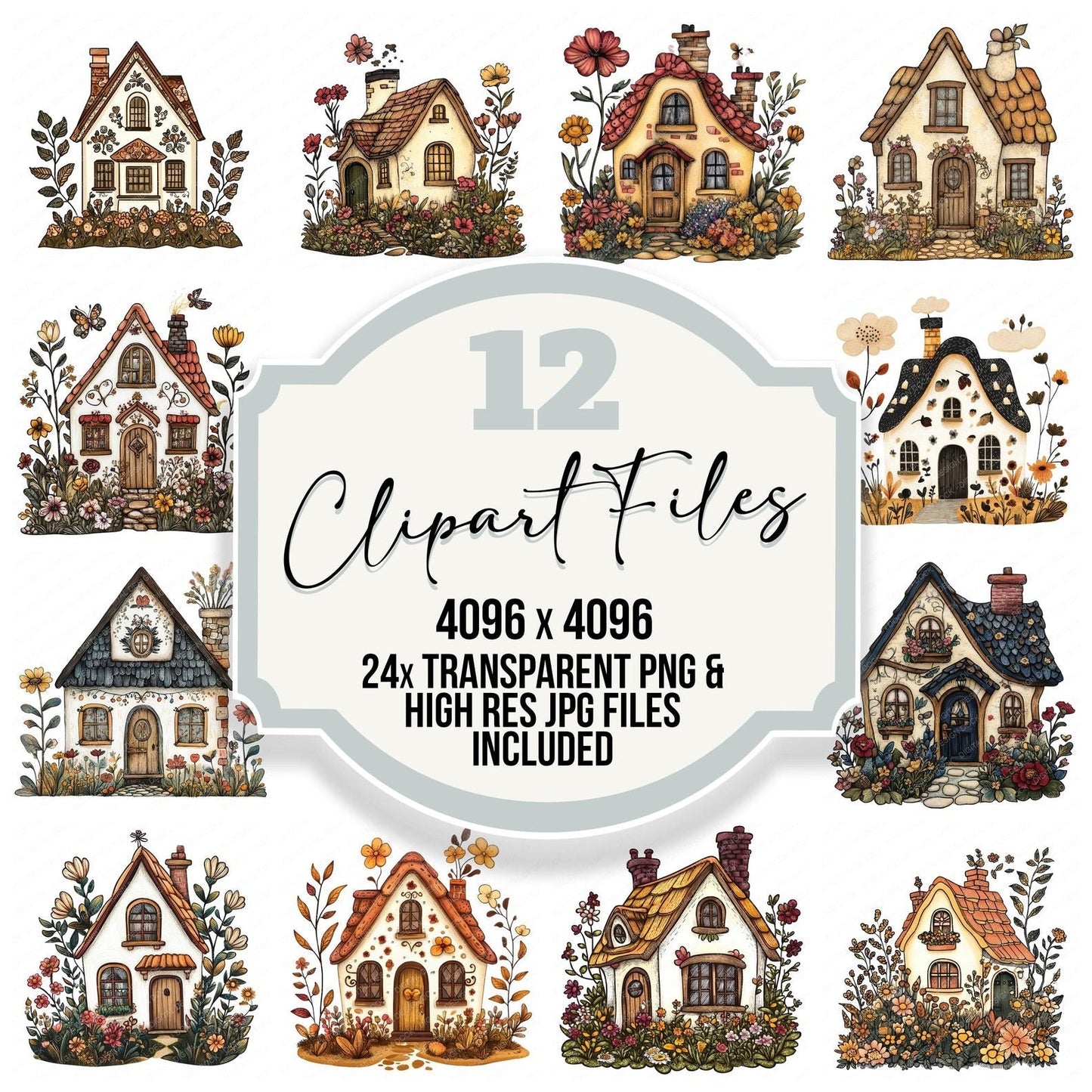 Enchanted Folk Art Cottage Clipart Set (DDD005171)
