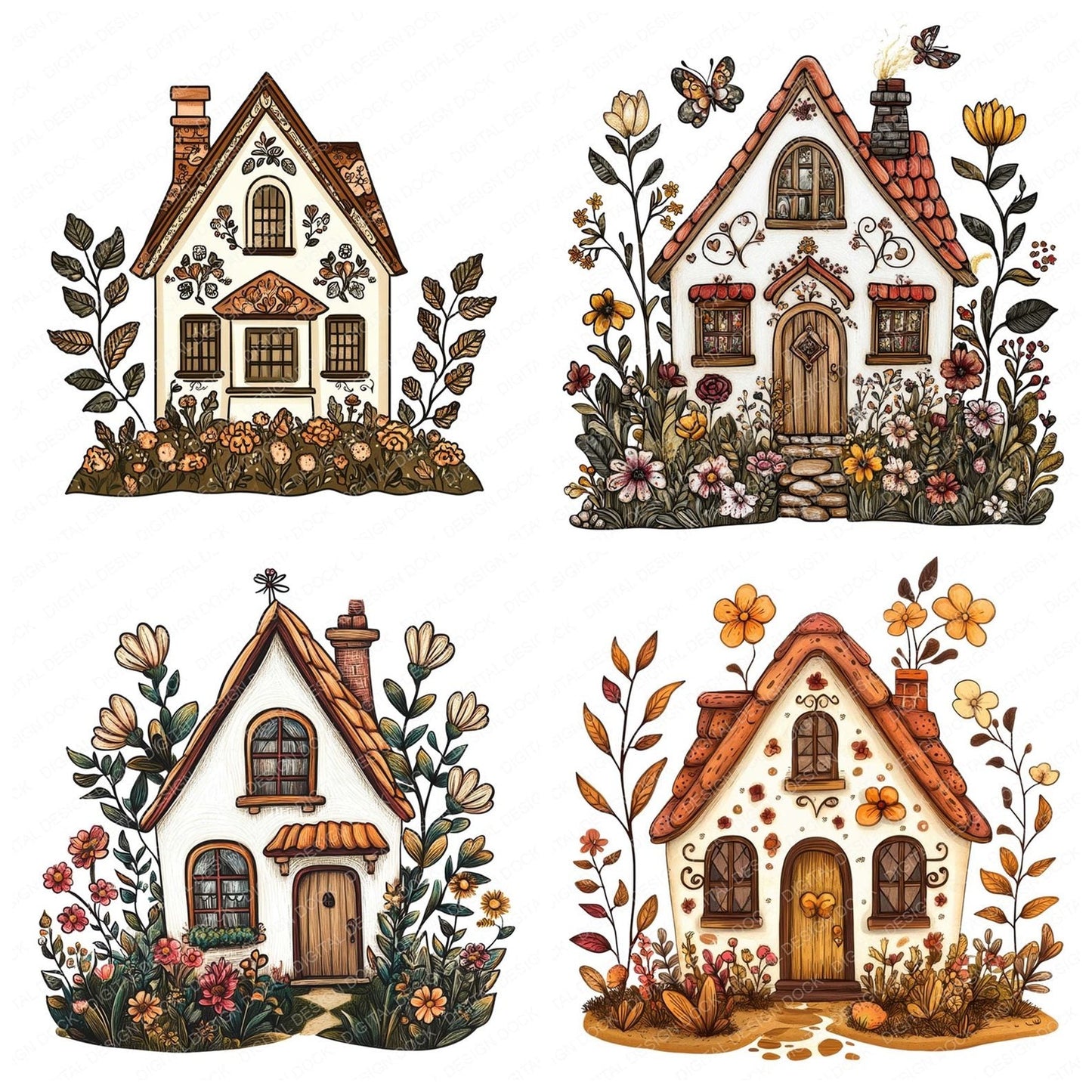 Enchanted Folk Art Cottage Clipart Set (DDD005171)