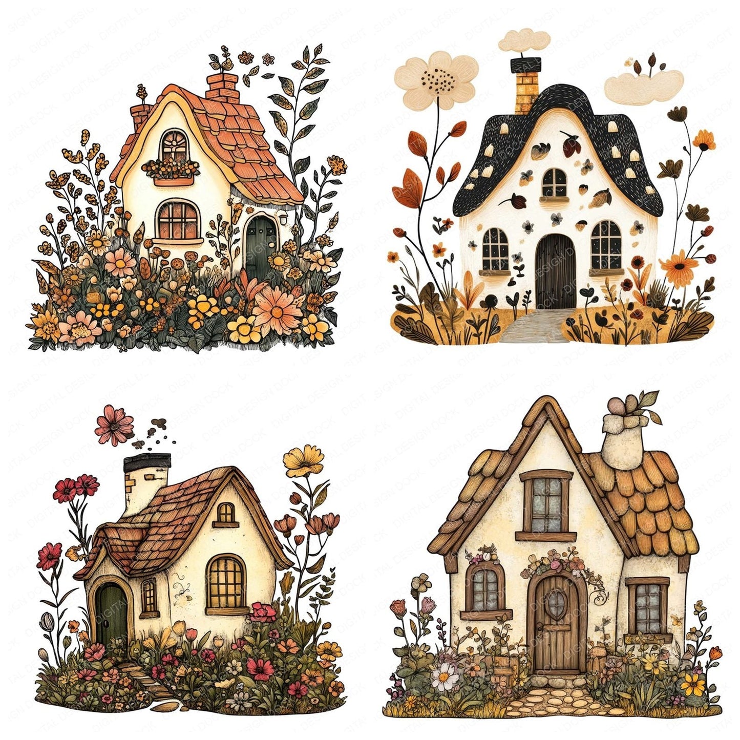Enchanted Folk Art Cottage Clipart Set (DDD005171)