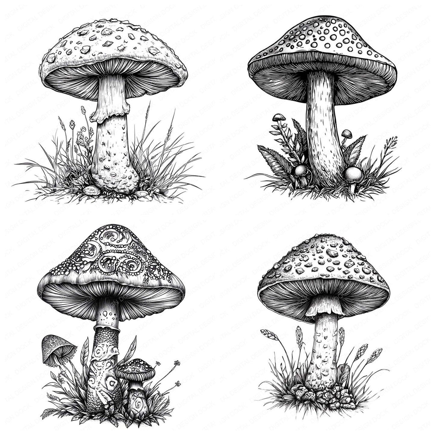 Enchanted Toadstool Drawing Clipart Set (DDD005177)