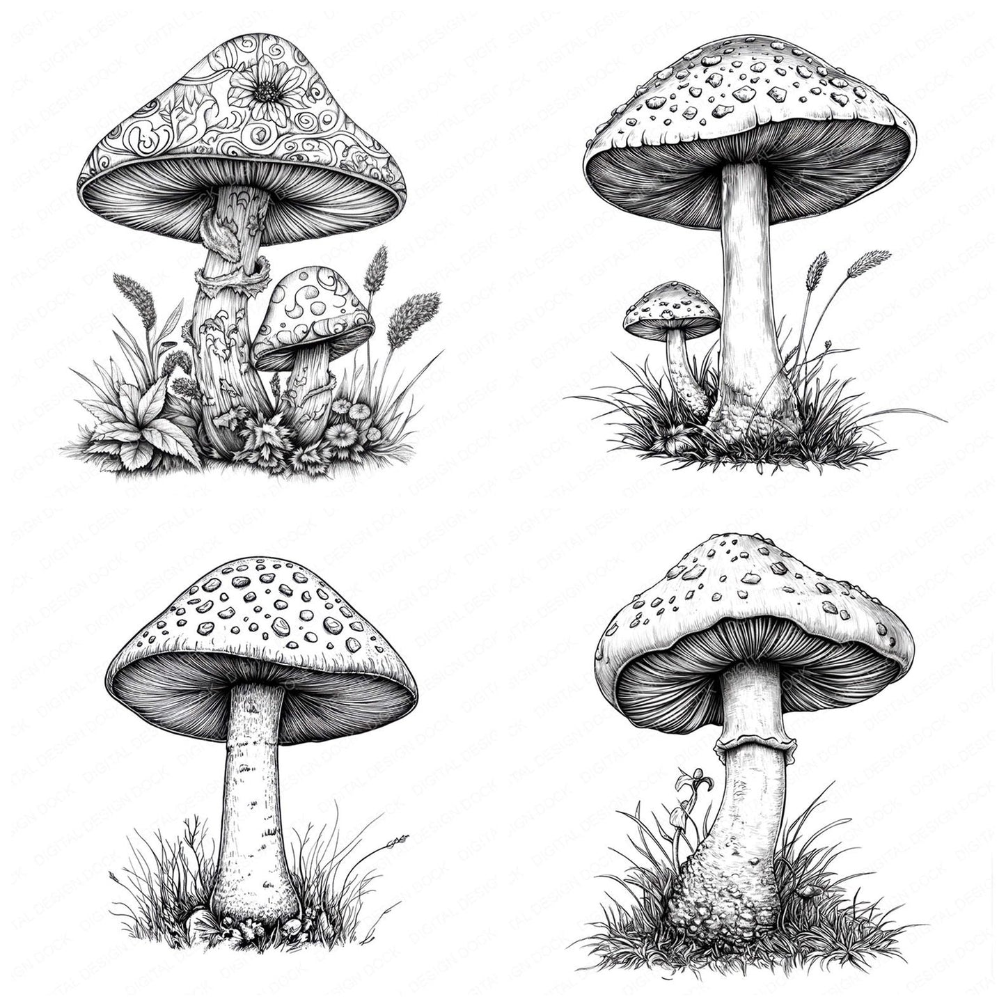 Enchanted Toadstool Drawing Clipart Set (DDD005177)