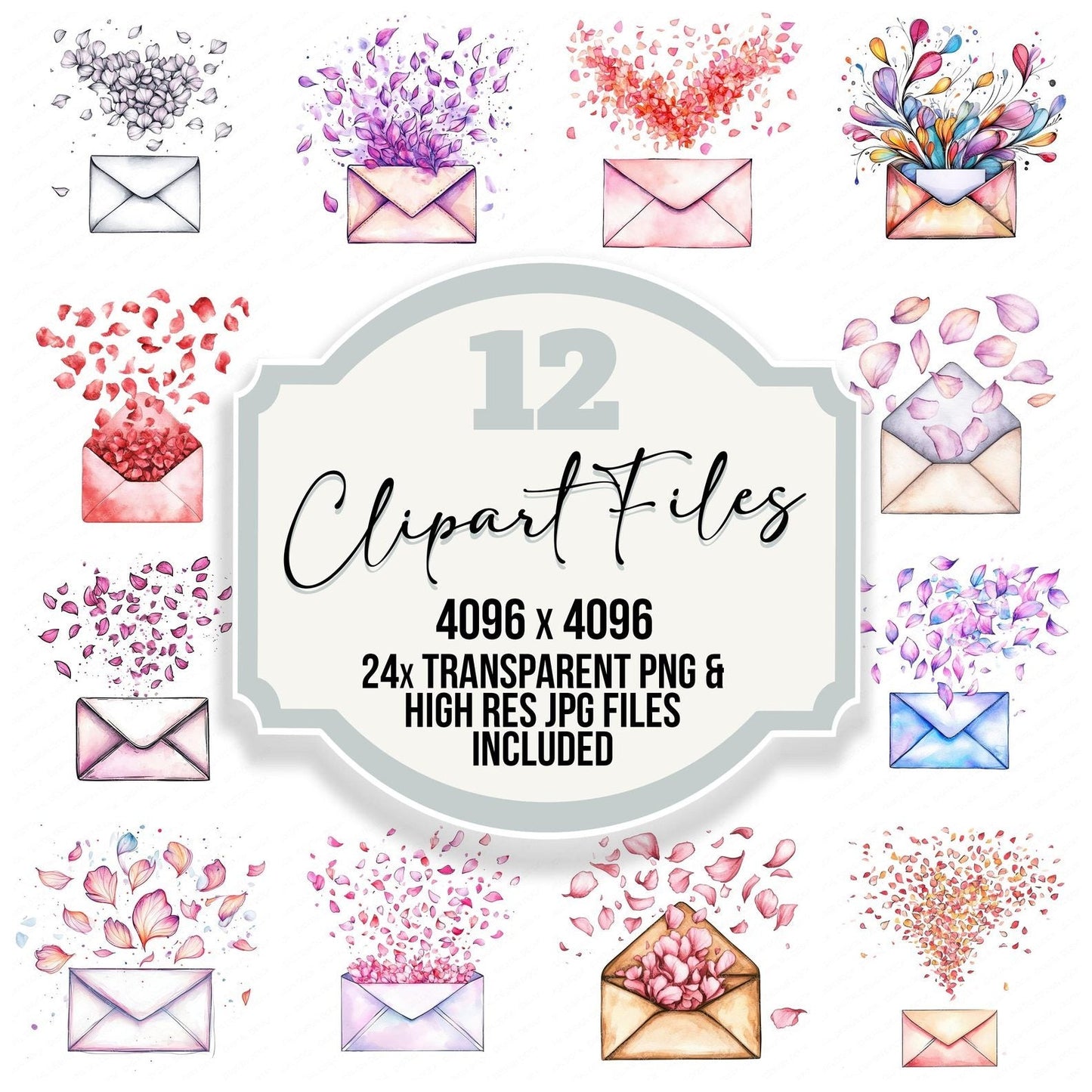 Envelope with Rising Petals Clipart Set (DDD005182)