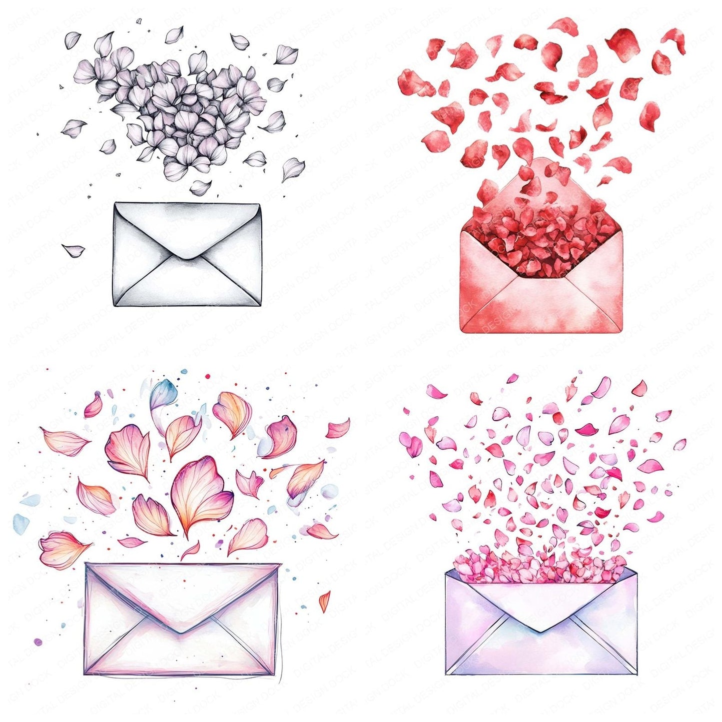 Envelope with Rising Petals Clipart Set (DDD005182)