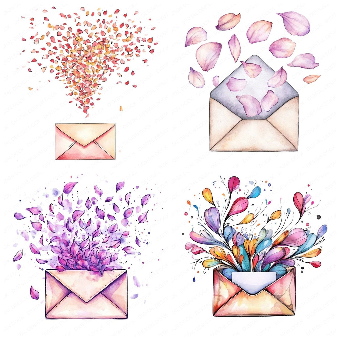 Envelope with Rising Petals Clipart Set (DDD005182)