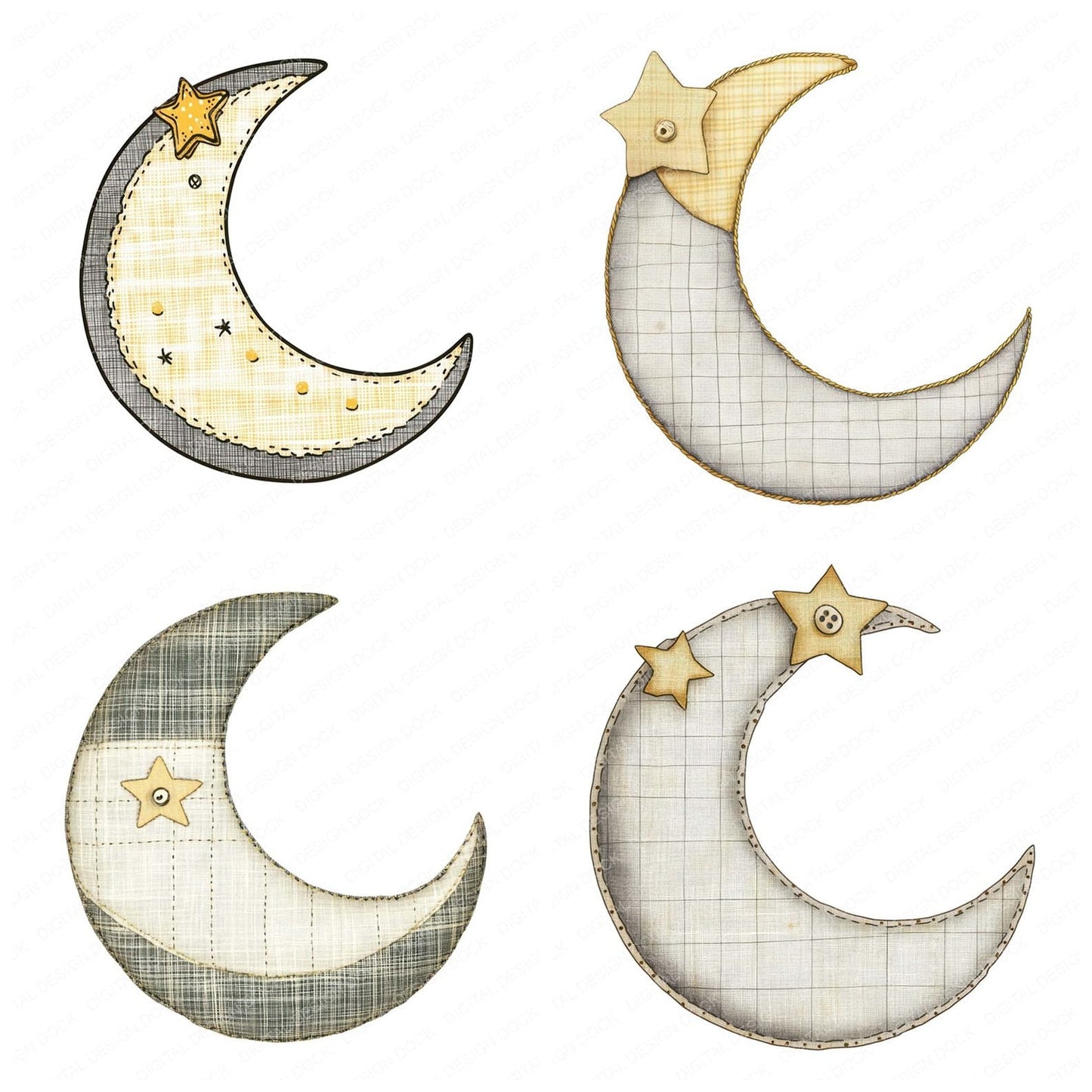 Fabric Crescent Moon Clipart Set (DDD005193)