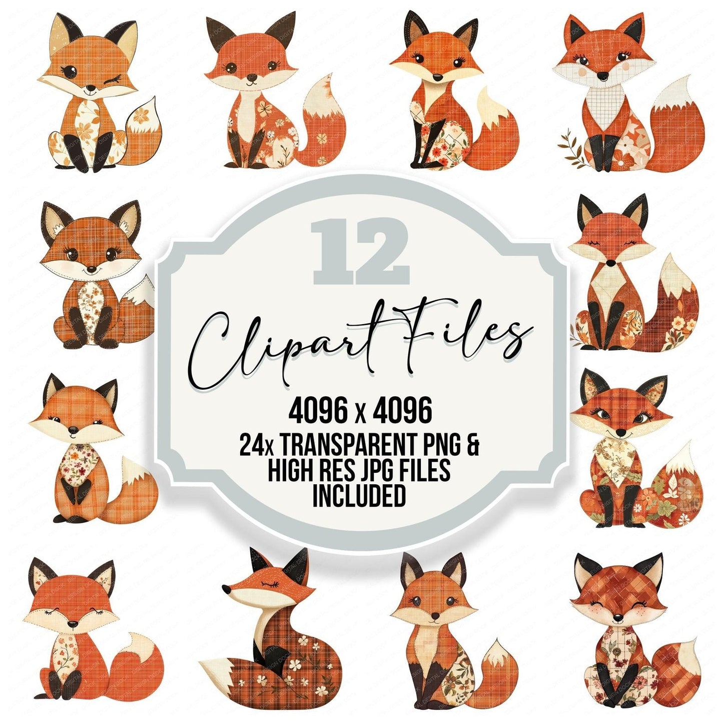 Fabric Fox Sitting Clipart Set (DDD005214)
