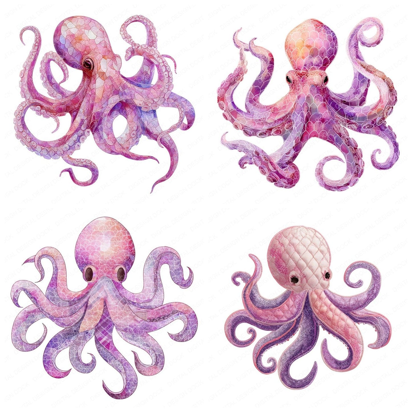 Fabric Octopus Clipart Set (DDD005227)